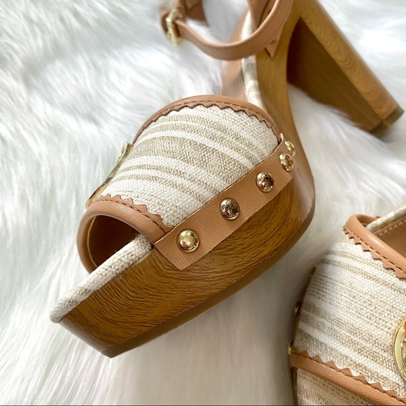 TOMMY HILFIGER Size 8 Faux Wood Linen Platform Sandals - Picture 7 of 11